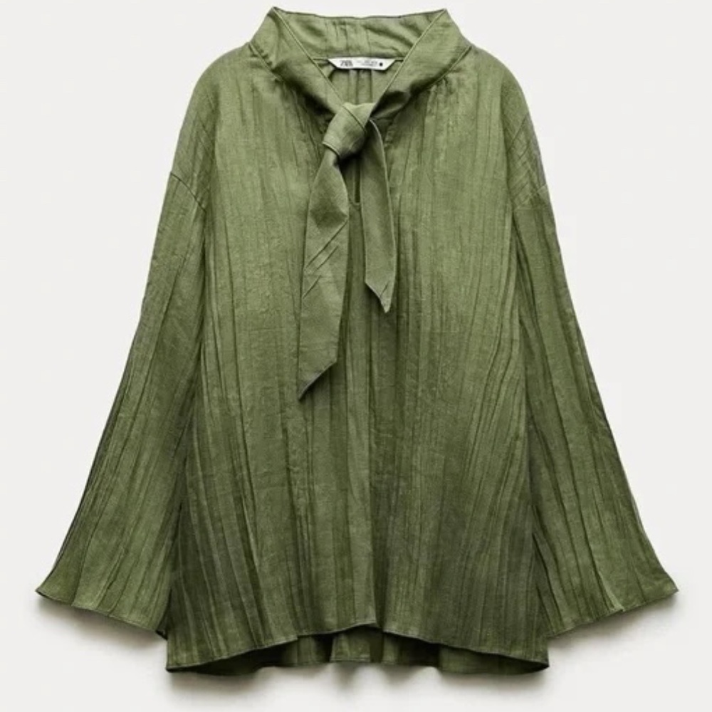 Zara Women Collection 2-Piece Set: Creased Linen Blouse and Pants, Size L, NWT